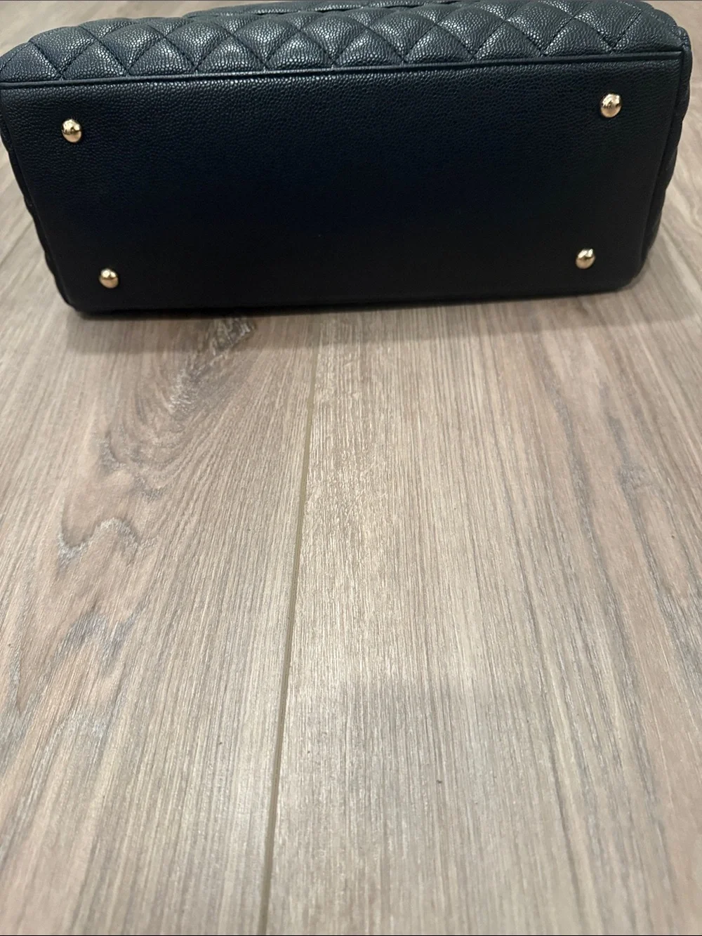Mint Condition Quilted Black Genuine Leather Chain-Handle Tote Bag
